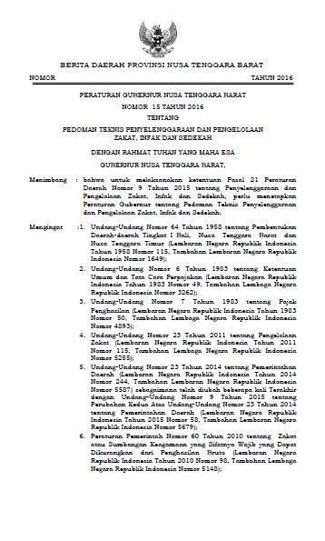 Peraturan Gubernur Nusa Tenggara Barat No. 15/2016 Tentang Pedoman ...